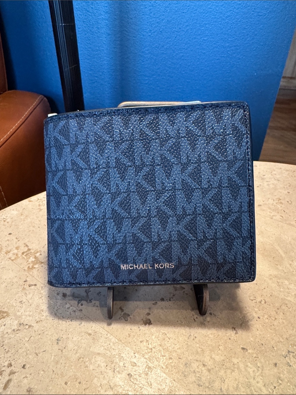 Michael Kors Men's Black/Blue MK Logo Card & Key Holder